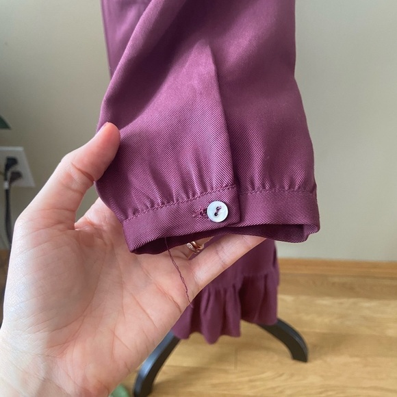 ANTHROPOLGIE mo:vint Tencel Plum Purple Ruffle Wrap Dress Size Small - Picture 16 of 16